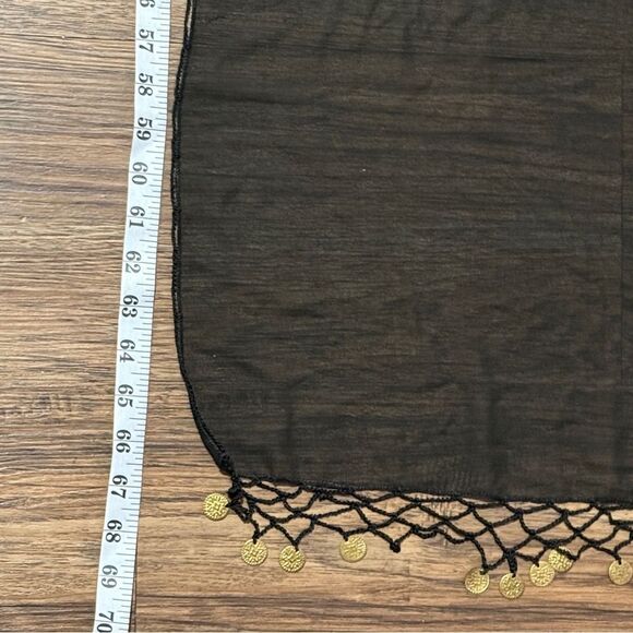 Swim Sarong or Belly Dance Hip Scarf Wrap With Gold Medallion Coins Black Gold - Picture 9 of 11